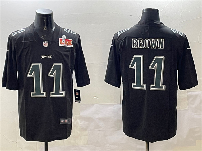 Men's Black Philadelphia Eagles #11 A. J. Brown 2025 Super Bowl LIX Patch Fashion Vapor Untouchable Limited Stitched Football Jersey